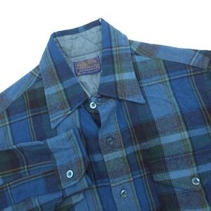 Pendleton VTG 50-60s Men 100% Wool Flannel Shirt Sz 15 Blue Plaid Button Up Read